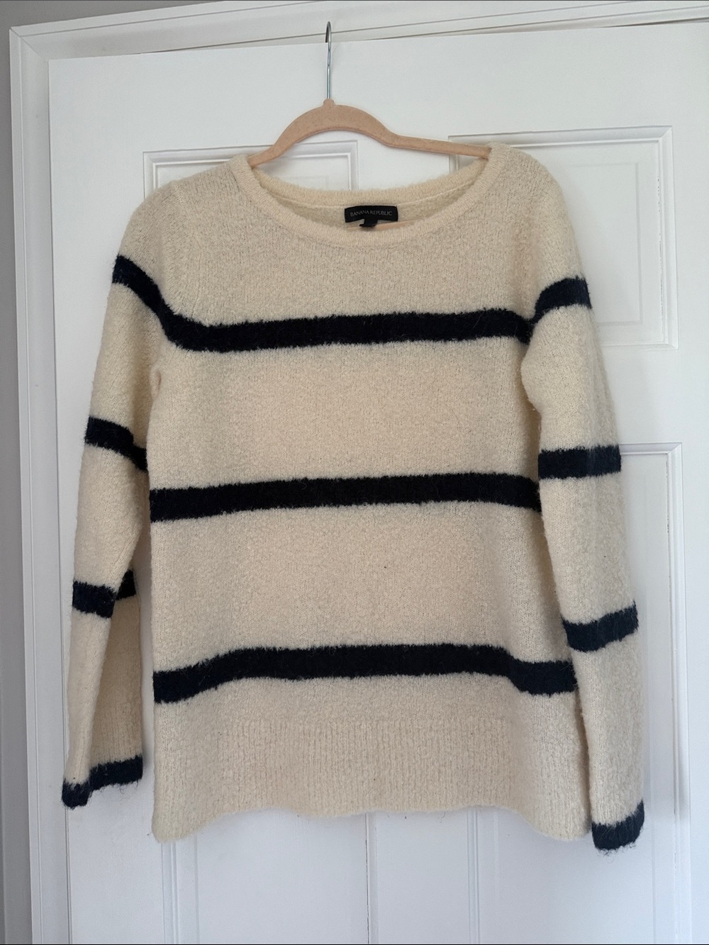 Banana Republic Cream and Black Striped Crewneck Sweater